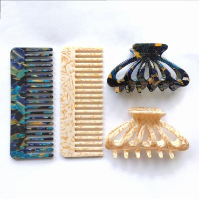 China New Style Elegant Acetate Hair Accessories Set French Hair Claw & Comb Colorful Acetic Acrylic Hollow Hair Claw &comb Set High Quality for sale