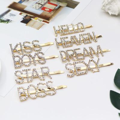 China Letter Words Bling Faux Stone Hair Clips Crystals Hair Clips Sweet Free Shipping Hot Selling Hair Accessories Kids Hair Clips for sale