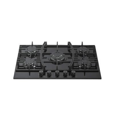 China Commercial built-in 90cm 5 burner gas stove / cooking gas cooktop / tempered glass gas hob for sale