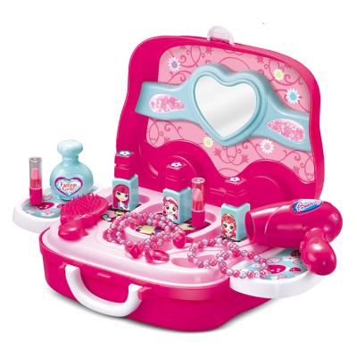 China Study Pretend Toy New Hot Selling Pretend to Play Plastic Children's Toy Makeup Set Suitcase 2 in 1 Gift for Girls Children Kids Pink Style for sale