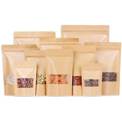 China Disposable Customize 3 Sides Sealed Rack Up Kraft Paper Bag With Clear Window And Tear Notch for sale