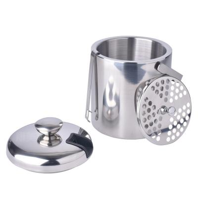 China Stainless Steel Champagne And Wine Ice Bucket Viable 1.4 Liter Double Wall Including Beer Cooling Tongs And Strainer for sale