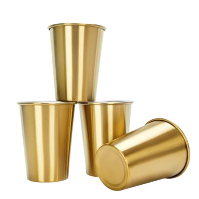 China Metal Cups Stainless Steel Pint Cup 12oz Tumbler Cups Shatterproof Drinkng Premium Gold Stackable Glasses For Kids for sale