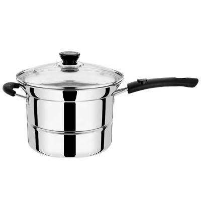 China Multifunctional Double Stocked Steam Layer Spaghetti Cooker Strainer Insert Durable Stainless Steel Sauce Pot With Glass Lids for sale