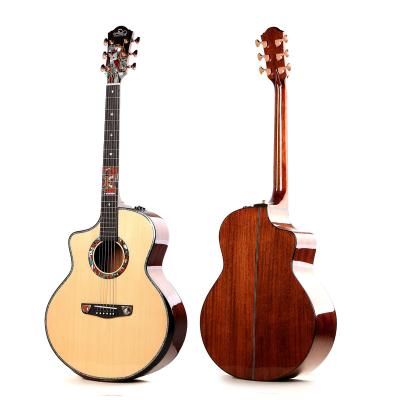 China High Quality Solid Fir Sevillana Brand All King 1904 41 Inch Solid Acoustic Guitar With High EQ Beautiful Inlay Shiny Handmade Guitars for sale