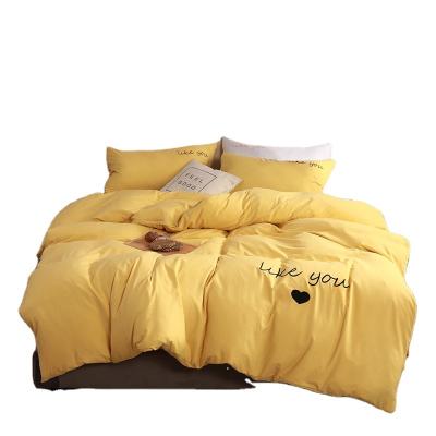 China Disposable Luxury Yellow Embroidery Like You Bedding Set Microfiber Flat Sheet Bedding Set for sale