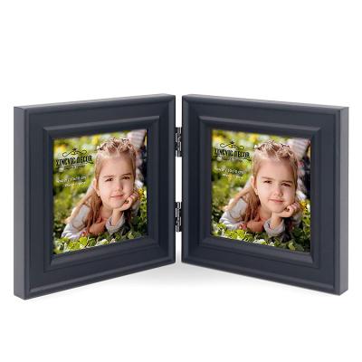 China Hot Selling DIY Wholesale Custom 4x4 Double Picture Frame Vertical Hinged Photo Frame 2 Opening Folding Family Frames Collage for sale