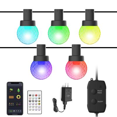 China Outdoor RGB Garden Chasing App Control Color Changing Waterproof Commercial Christmas Decoration Fairy Lights String Light IP65 for sale