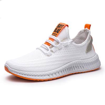 China Fashion trend low price mesh upper breathable knitting white fabric sneaker men sports walking shoes for sale