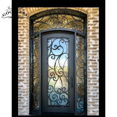 China Waterproof Luxury Front Entry Doors Double Doors Interior Design Wrought Iron Main Entry Door for sale