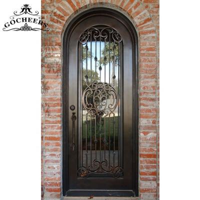 China Modern Wrought Iron Waterproof Glass Door Exterior Entry Iron Front Door Design Iron Door for sale