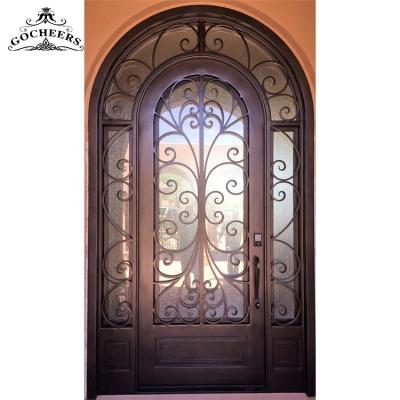 China Waterproof French Modern Exterior Iron Door Wrought Iron Door Iron Entry Glass Door for sale