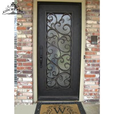 China Waterproof Wrought Iron Front Door Modern Iron Door Design Wrought Iron French Glass Door for sale