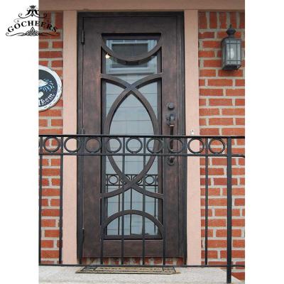 China Modern Front Iron Door Wrought Iron Entry Door Design Waterproof Iron Glass Door Modern Exterior Door for sale