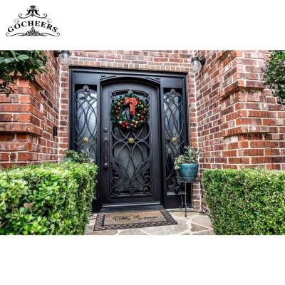 China Waterproof Glass Door Design Iron Front Door Villa Entry Wrought Iron French Door for sale