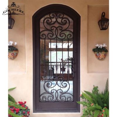 China Modern design wrought iron door entry door waterproof front glass cast iron door for sale