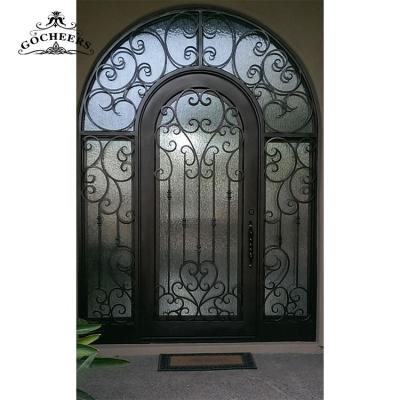 China Waterproof Exterior Iron Door Designs Modern Entrance Design Door Wrought Iron Glass Door for sale