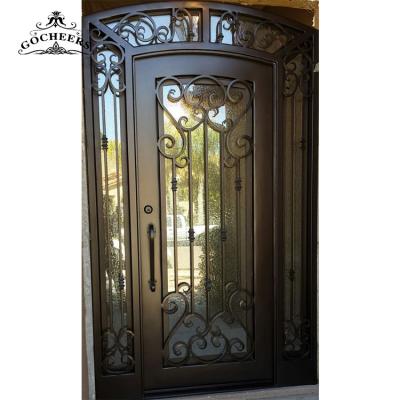 China Exterior Wrought Iron Villa Entry Door Design Waterproof Iron Gate Iron Doors for sale