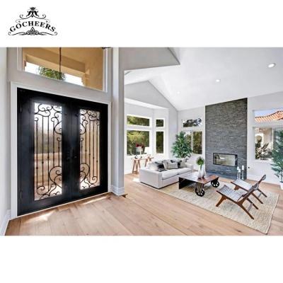 China Waterproof Exterior Metal French Glass Door Iron Front Door Wrought Iron Main Exterior Door for sale