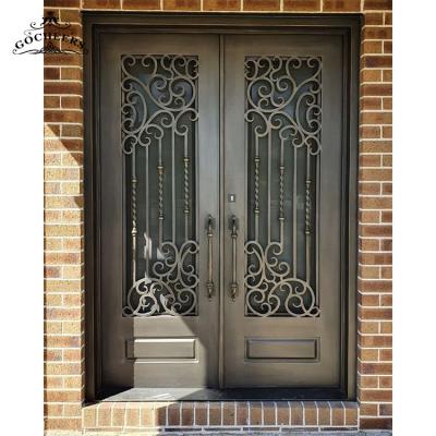 China Villa Waterproof Front Iron Glass Door Iron Exterior Outside Door Wrought Iron Front Door for sale