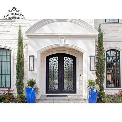 China Exterior Doors Waterproof Modern Wrought Iron French Doors Design Designer Wrought Iron Front Door for sale