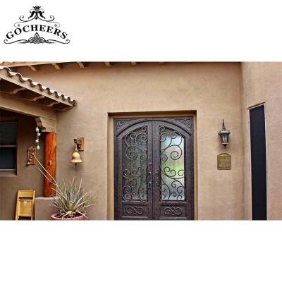 China Waterproof Iron Glass Door Entry Exterior Doors Modern Wrought Iron Front French Doors for sale