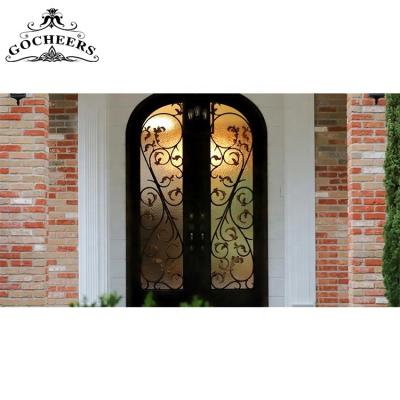 China Home Door Designs Waterproof Outdoor Front Door French Iron Main Entry Iron Glass Door for sale