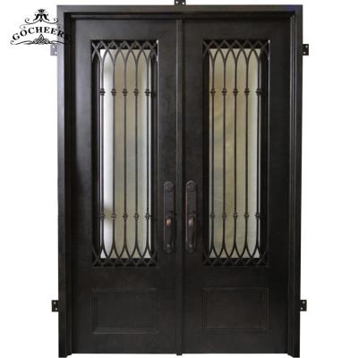 China Waterproof Luxury Outdoor French Iron Garden Design Main Door Entry Folding Glass Front Door for sale