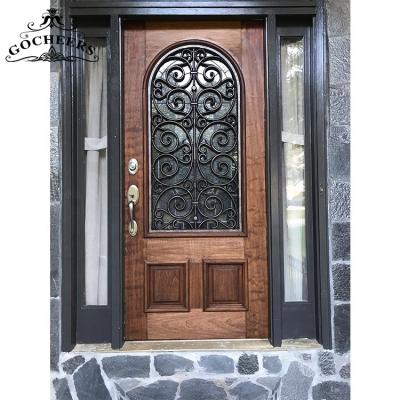 China Exterior Doors Exterior Doors Solid Wood Door Designs Waterproof Modern Wrought Iron Front Entry Wrought Iron Wooden Wooden Doors for sale