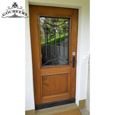 China Modern Wooden Door Entry Iron Door Interior Door Waterproof Solid Wood Front Wrought Iron Wood Door for sale