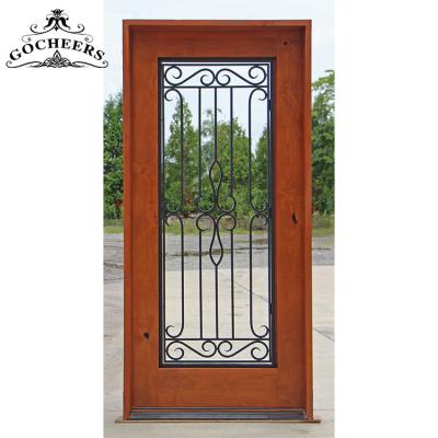 China Waterproof Iron Door Wrought Iron Solid Wood Front Entry Doors Outside Front Iron Wood Door for sale