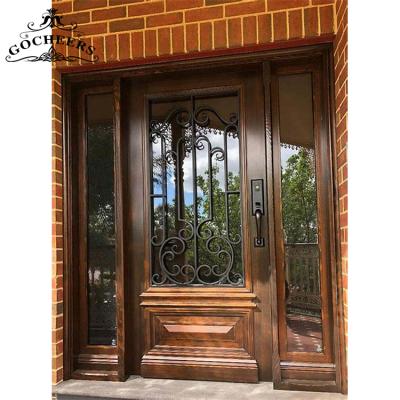 China Waterproof Modern Wood Front Interior Door Wrought Iron Design Iron Solid Wood Door Interior Door for sale