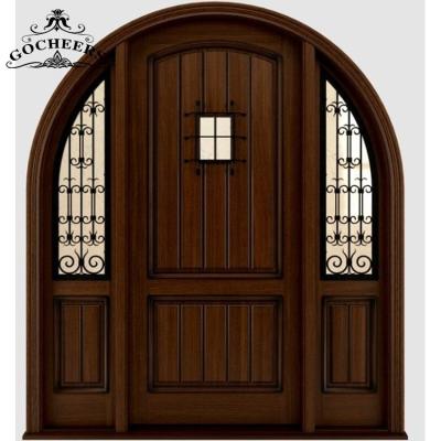 China Waterproof Modern Wooden Front Door Wrought Iron Solid Wood Door Designs Front Entrance Wooden Doorr for sale