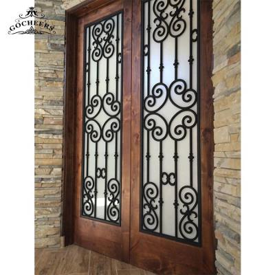 China Waterproof Iron Front Wooden Doors Entry Solid Wood Door Designs Modern Iron Wood Exterior Doors for sale