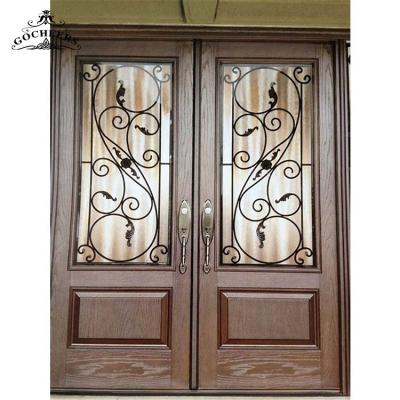 China Wrought iron wooden door design iron door waterproof modern wood interior entry wooden door for sale