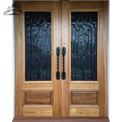 China Modern Design Waterproof Iron Front Doors Wrought Iron Door Modern Solid Wood Wooden Front Entry for sale