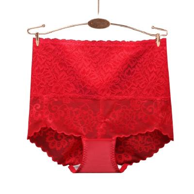 China Antibacterial Large Size Lace Sexy Women's Underwear Jacquard Mesh Translucent Hip Lifting Briefs for sale