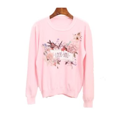 China New Women's Anti-Shrink Resistant Pearl Sequins Knitted Sweater Nail Flower Three-Dimensional Swallow Printing Long Sleeves for sale