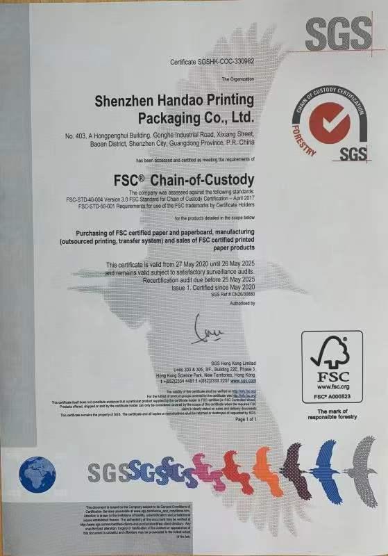 FSC - Shenzhen Handao Printing & Packaging Co., Ltd.