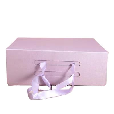 China Recyclable Custom Ribbon Folding Logo Violet Purple Shoes Purse Packaging Luxury Hat Cardboard Paper Gift Box for sale