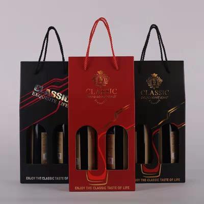 China Recyclable Custom Cardboard 2 Bottle Whiskey Red Wine Bag Packaging Cardboard Box With Handle for sale