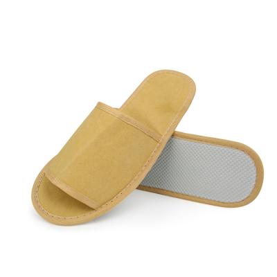 China Soft Eco-friendly Kraft Paper Hotel OEM Manufacturers Comfy Biodegradable Disposable Washable Slippers for sale