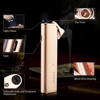 China Windproof Lighter Logo Wholesale Bulk Custom JOBON Metal Jet Blue Flame Butane Gas Cigar Flameless Refillable Cigarette Lighter for sale