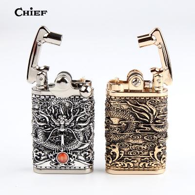 China Dragon Emboss Custom CHIEF Logo Oil Lighter Refill Wholesale Cigarette Kerosene Lighter Luxury Brass Oil For Smoking Accessories for sale