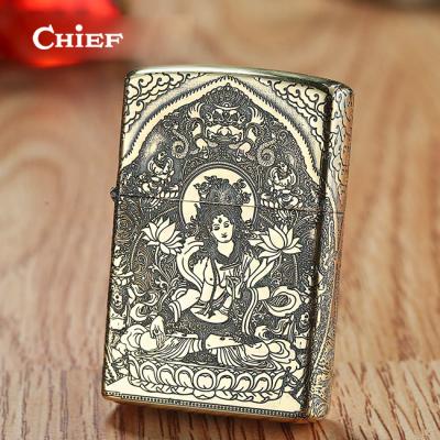 China Metal CHIEF Flame Oil Lighter Refill Smoke Logo Cigarette Cigar Gold Oil Kerosene Lighter Mecheros Lighter Feuerzeug Wholesale for sale