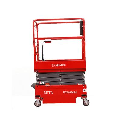 China Hotels EXM6MINI 6m Electric Mobile Battery Scissor Lift Table Electric Self Propelled Platform Jack Hydraulic 240kg for sale