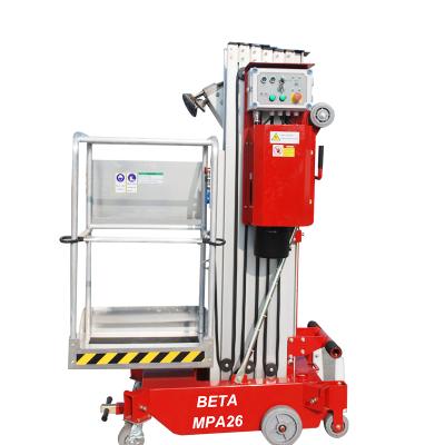 China Hotels MPA-26 10m Electric Portable Type Aluminum Aerial Telescopic Single Mast Scissor Lift Work Platform Price 159kg for sale