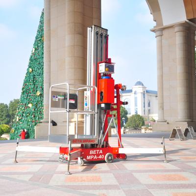 China Canada Platformaerial Electric Portable Type Hotels MPA-40 14m Single Mast 120kg Aluminum Aerial Working Working Platform for sale