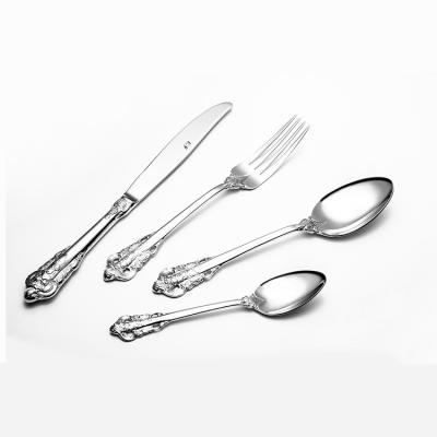 China Custom Viable 18/0 Stainless Steel Silver Wedding Cutlery Set 24 Piece Knife Spoons Fork Stainless Steel Dinner Set for sale