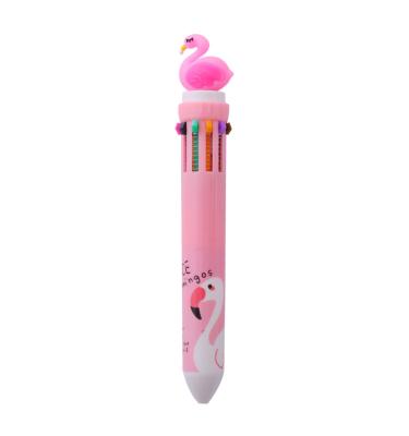 China Multifunctional Creative Dinosaur Unicorn Flamingo Pen Color Push Oil Pen Promotional Ballpoint Wholesale Pen Ten Colors Pen For Girls for sale